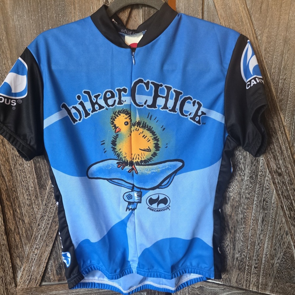 World Jersey Women's Size XL Blue & Black Biker Chick Cycling Bicycle Precaryous